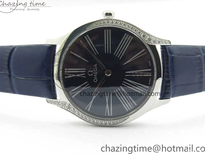 0412 Ladies’ De Ville Trésor Diamond Blue Dial Blue Fabric Watch OXF 1:1 Best Edition Swiss Quartz Upgraded 7892